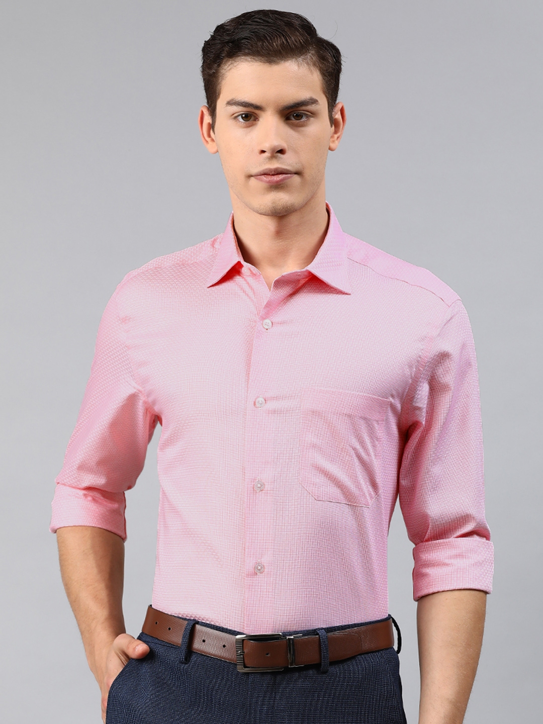 Buy Louis Philippe Permapress Men Pink Slim Fit Printed Formal Shirt ...