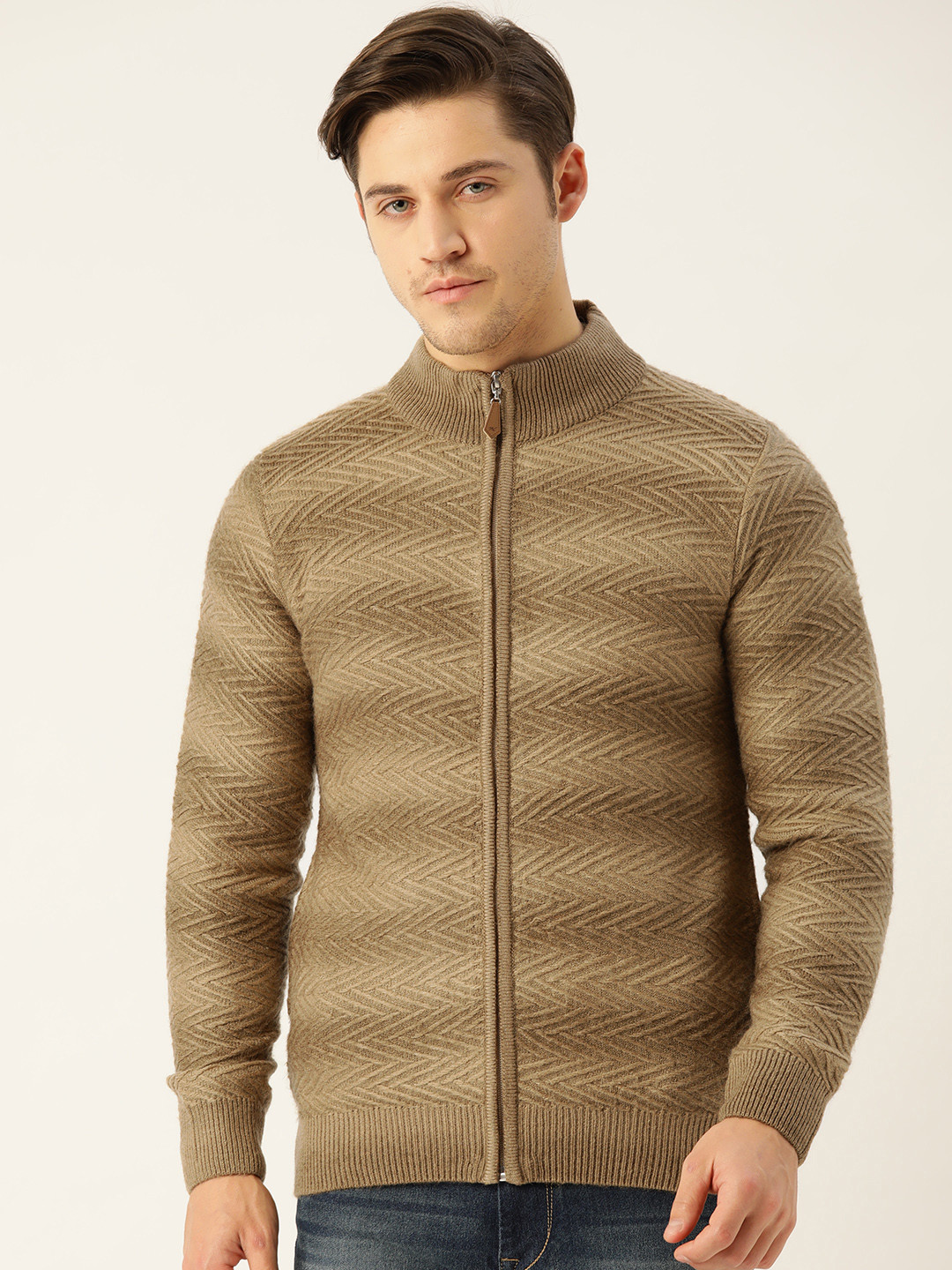 Buy Monte Carlo Men Brown Self Design Cardigan Sweaters for Men