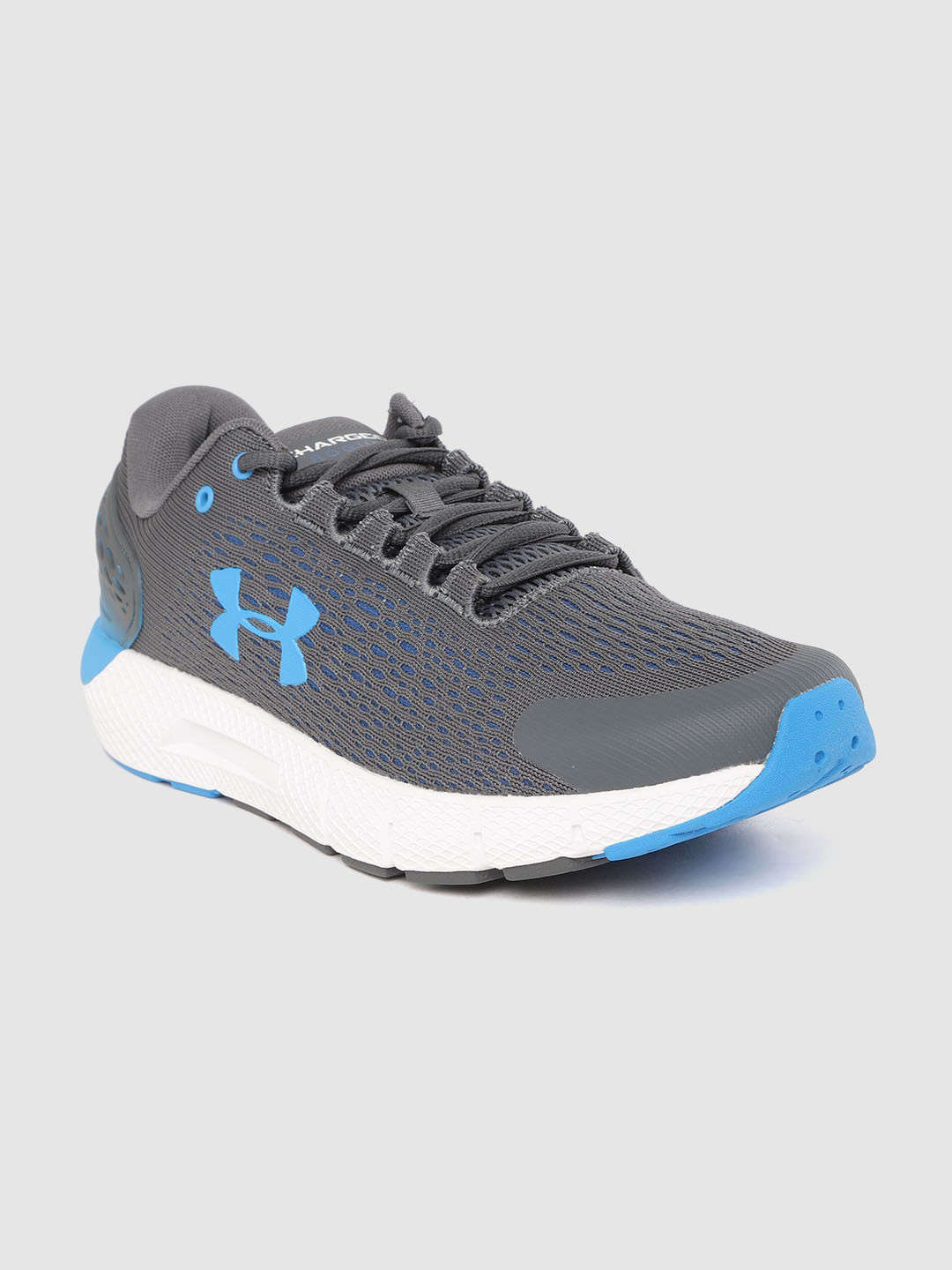 Buy UNDER ARMOUR Men Chracoal Grey & Teal Blue Woven Design Charged Rogue 2 Running Shoes