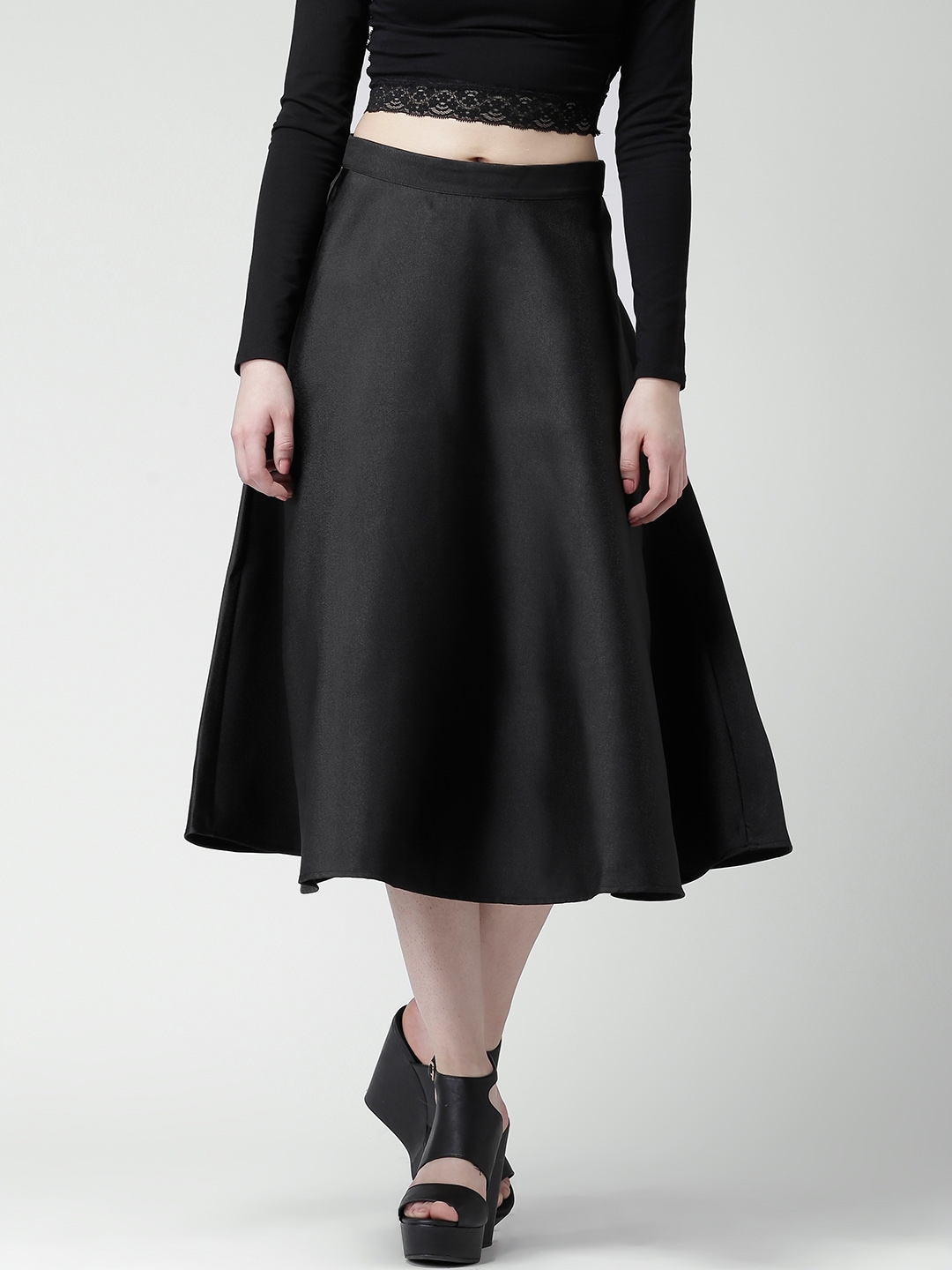 Buy FOREVER 21 Black Flared Midi Skirt - Skirts for Women 1225333 | Myntra