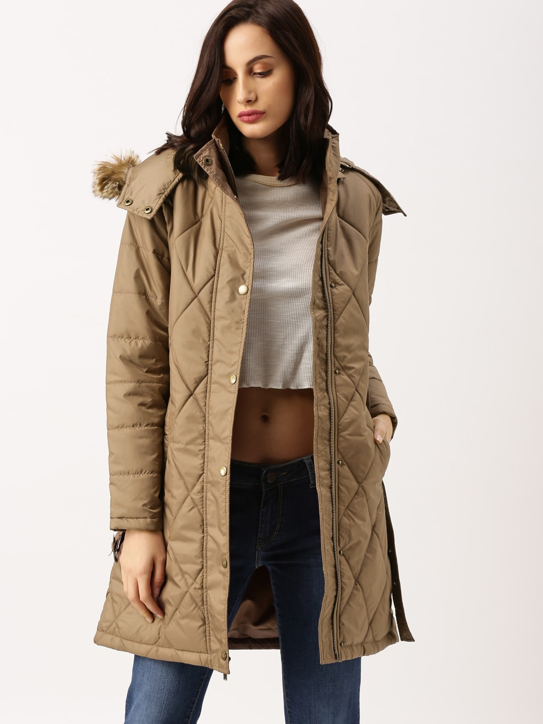 Buy All About You Brown Solid Longline Parka Jackets for Women