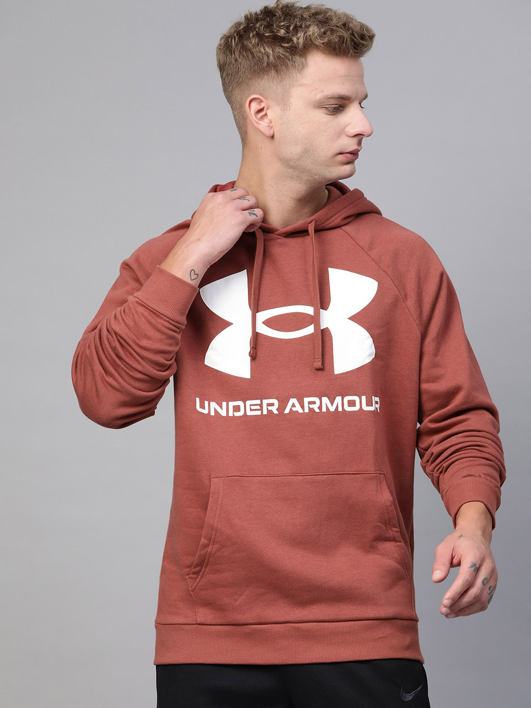 Buy UNDER ARMOUR Dusty Pink Rival Fleece Big Logo Hooded Sweatshirt