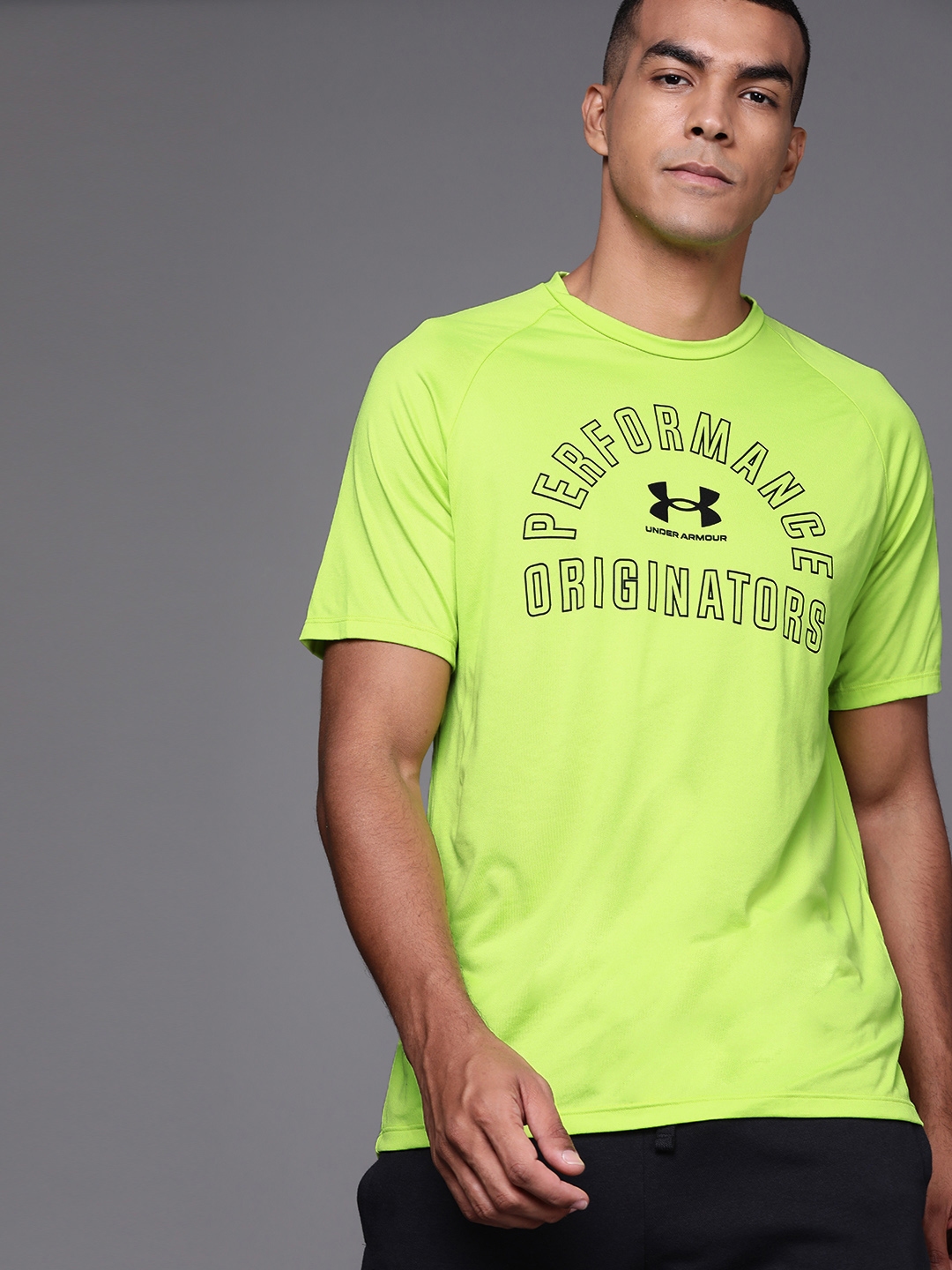 Buy UNDER ARMOUR Men Fluorescent Green & Black Printed UA Tech Originators Sustainable T Shirt
