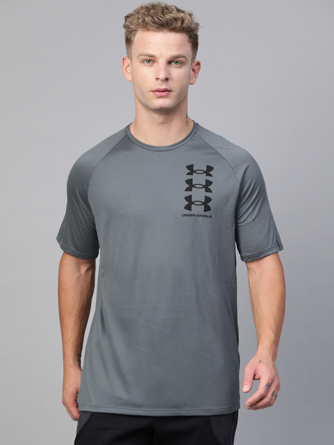 Buy UNDER ARMOUR Men Charcoal Grey Loose Fit Tech Triple Logo Short