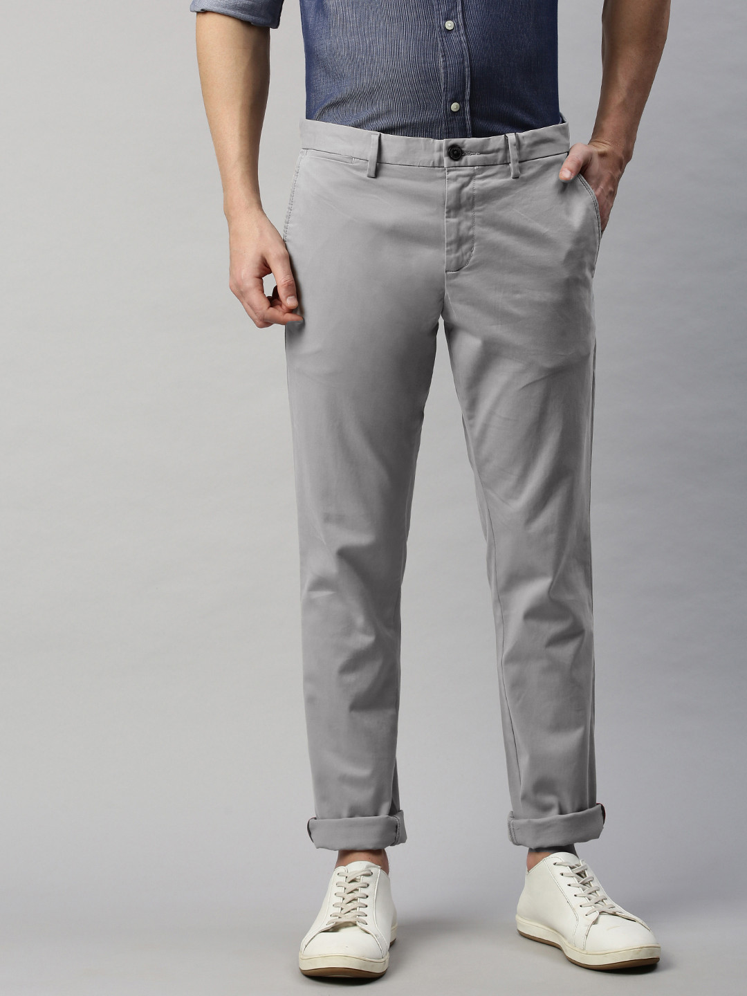 Buy Tommy Hilfiger Men Grey Slim Fit Solid Chinos - Trousers for Men ...