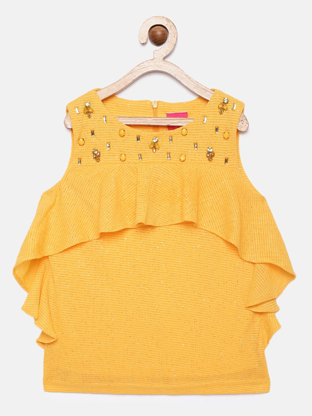 Buy Tiny Girl Mustard Yellow Embellished Fitted Top Tops for Girls