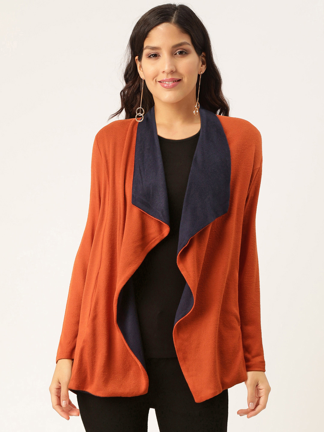 Buy Madame Women Rust Orange Solid Waterfall Shrug Shrug for Women
