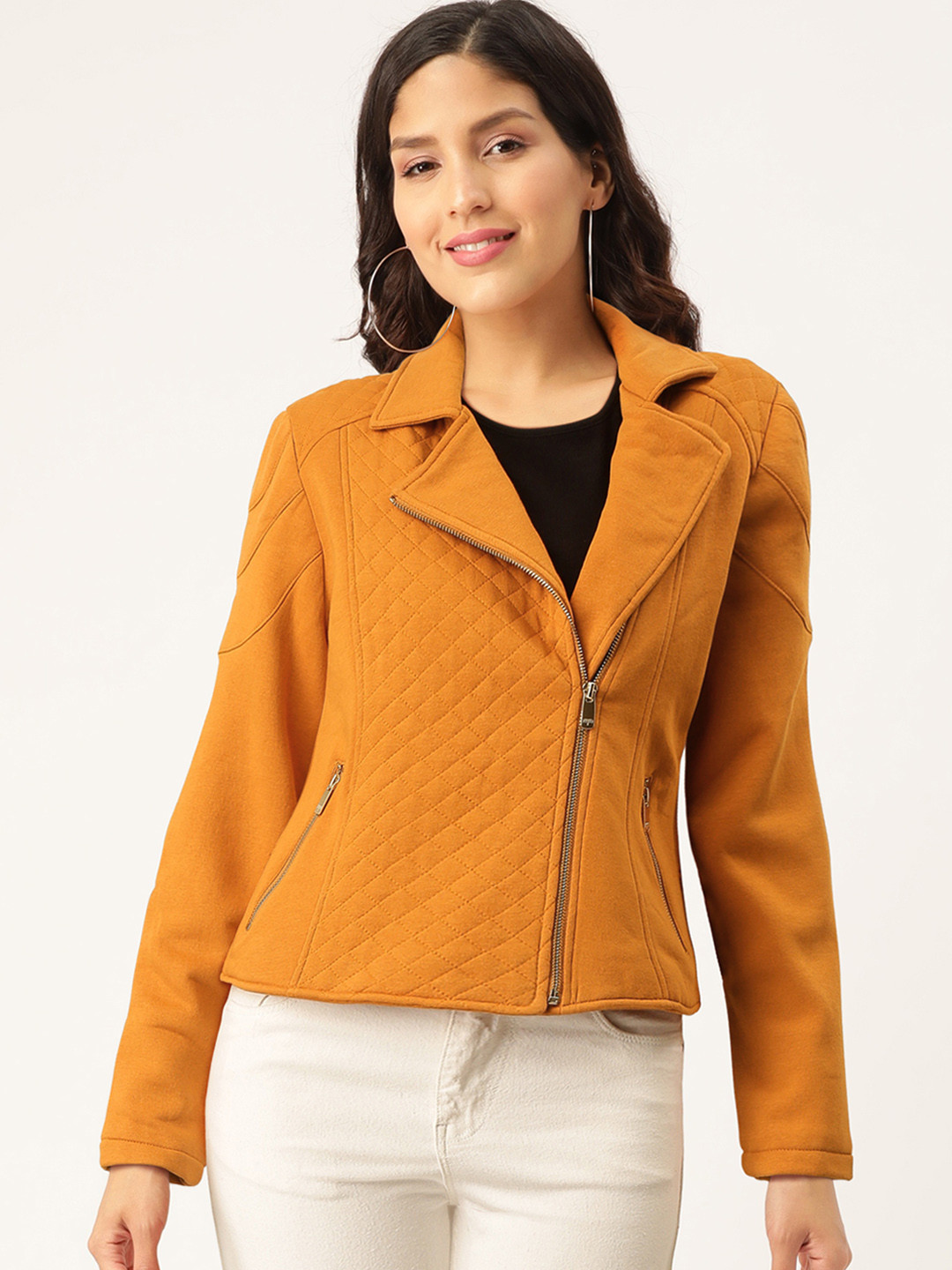 Buy Madame Women Mustard Yellow Solid Asymmetric Closure Tailored