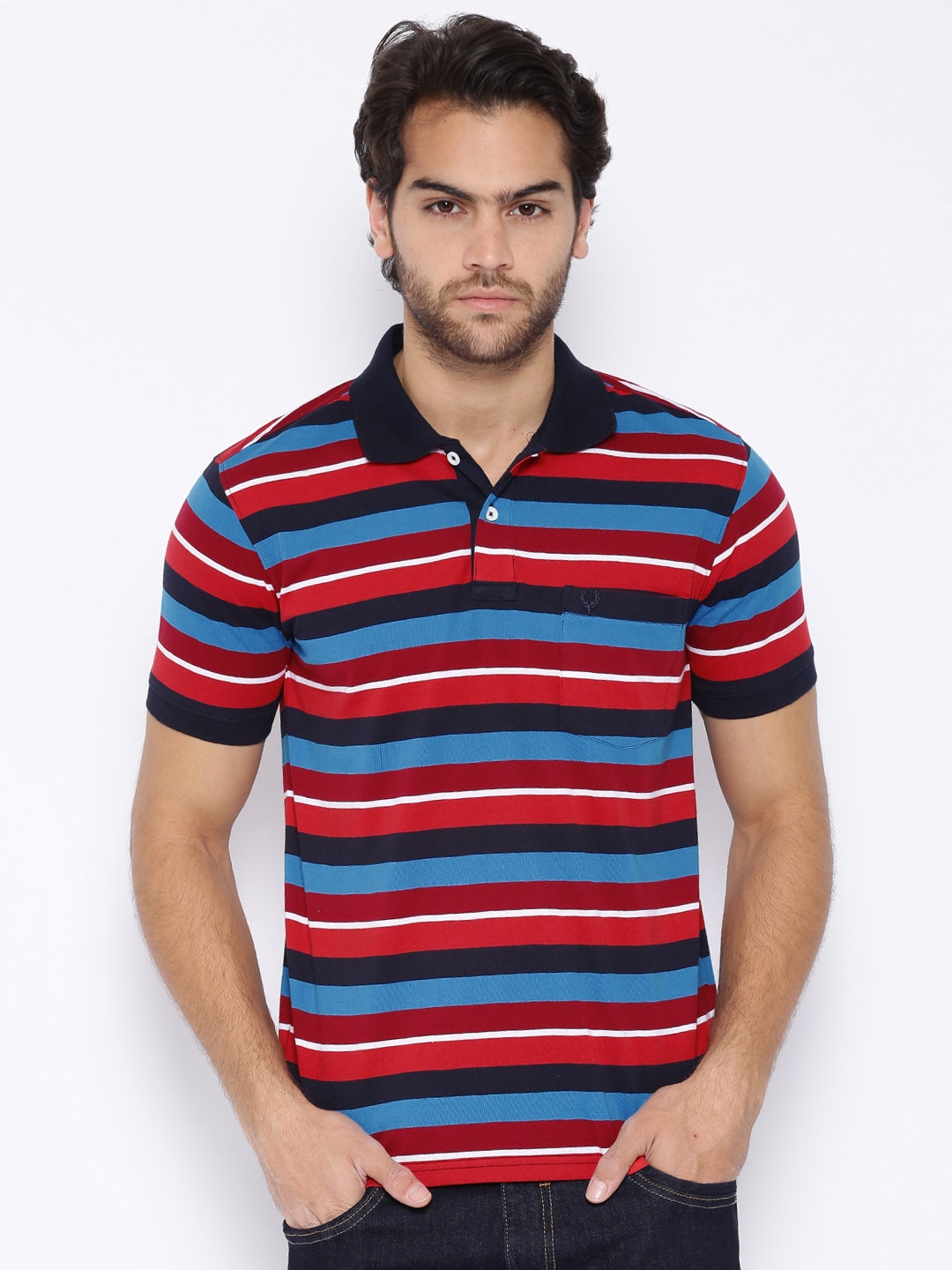 Buy Allen Solly Red & Blue Striped Polo T Shirt - Tshirts for Men 