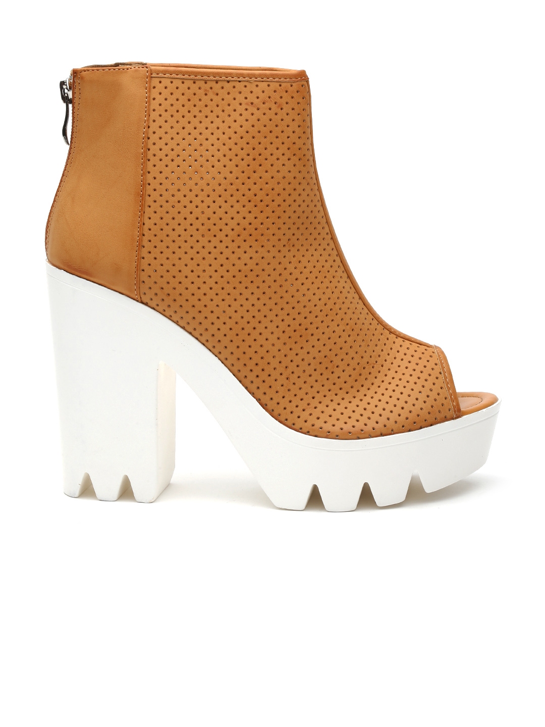 Buy Qupid Women Tan Brown Perforated Platforms Heels for Women