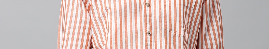 Buy Van Heusen Sport Men Orange & White Slim Fit Striped Casual Shirt ...