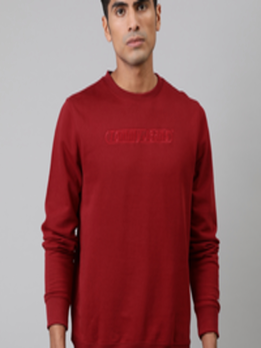 Buy Tommy Hilfiger Men Maroon Embroidered Sweatshirt - Sweatshirts for ...