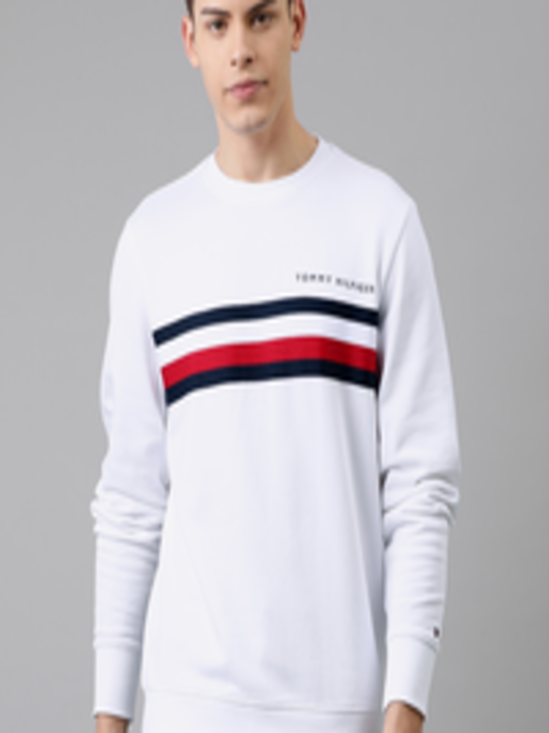 Buy Tommy Hilfiger Men White & Black Striped Sweatshirt - Sweatshirts ...