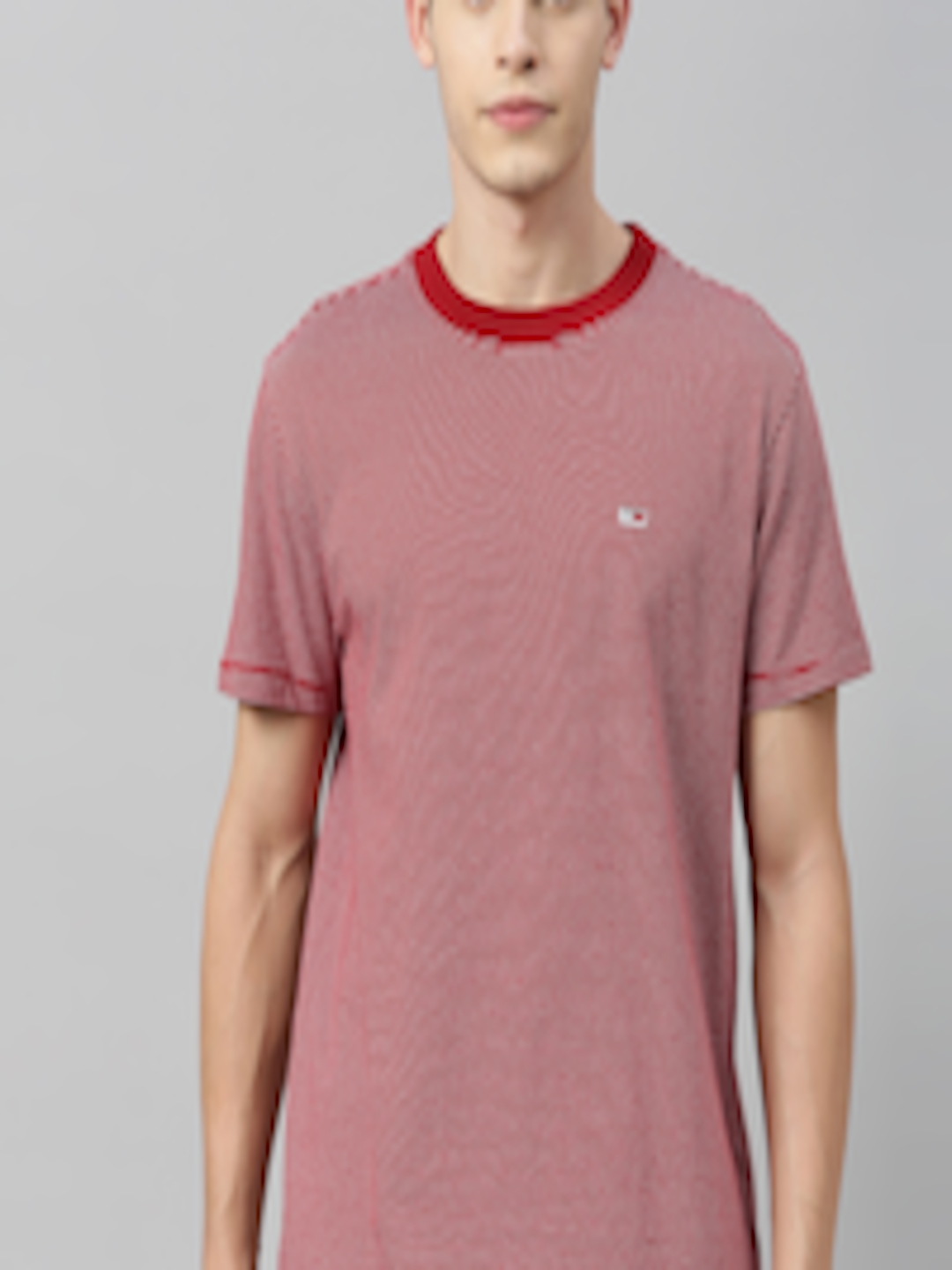 Buy Tommy Hilfiger Men Red Striped Round Neck T Shirt - Tshirts for Men ...