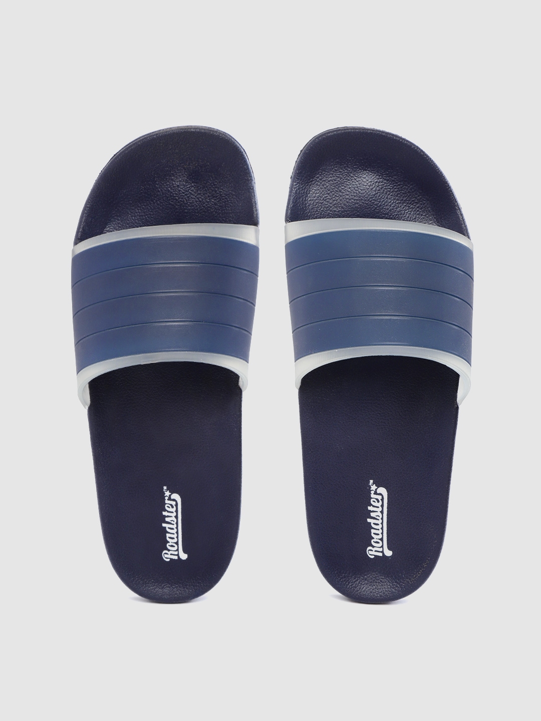 Buy Roadster Men Navy Blue Self Striped Sliders - Flip Flops for Men ...