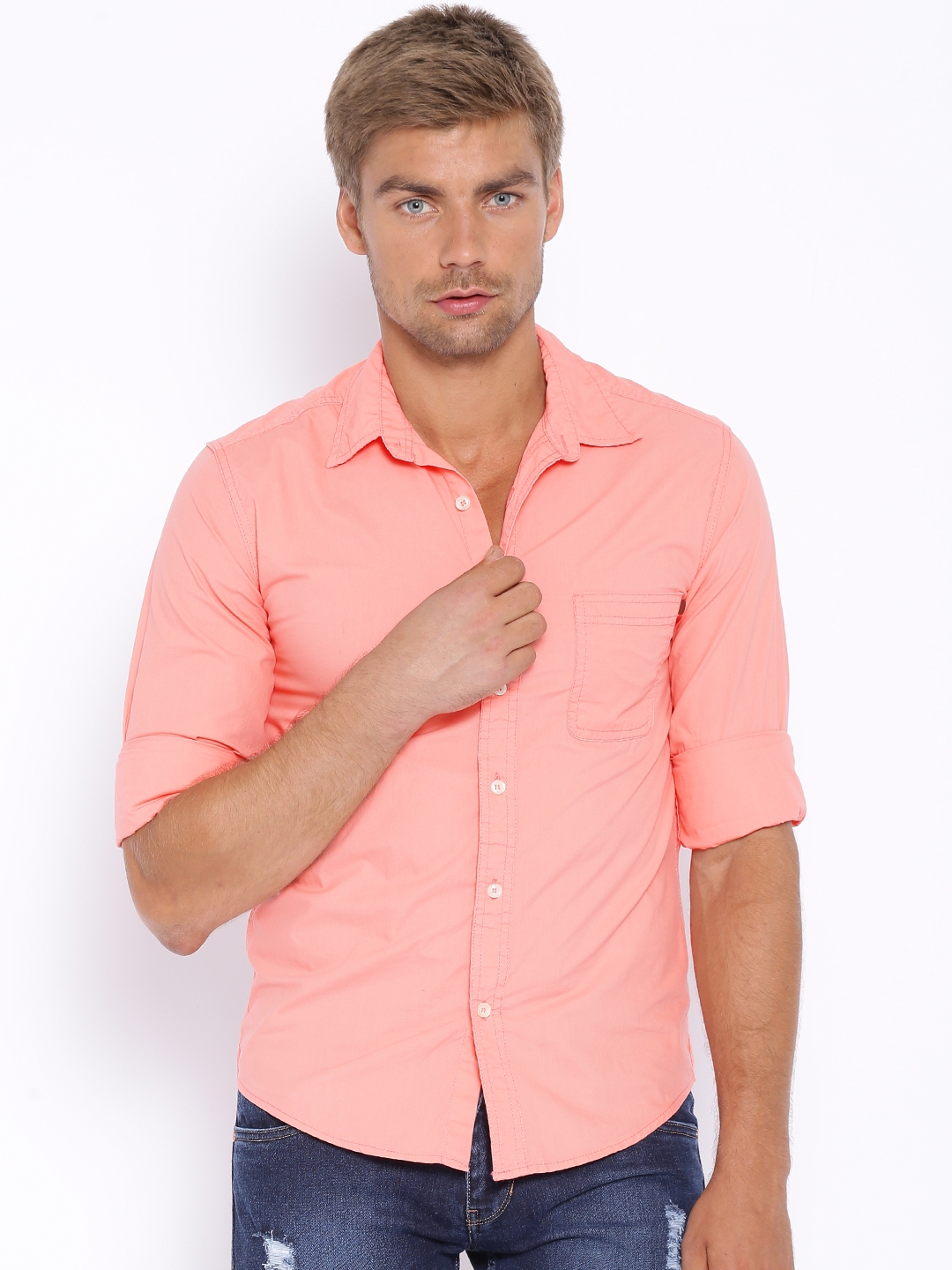 Buy Bandit Coral Pink Slim Fit Casual Shirt - Shirts for Men 1228885 ...