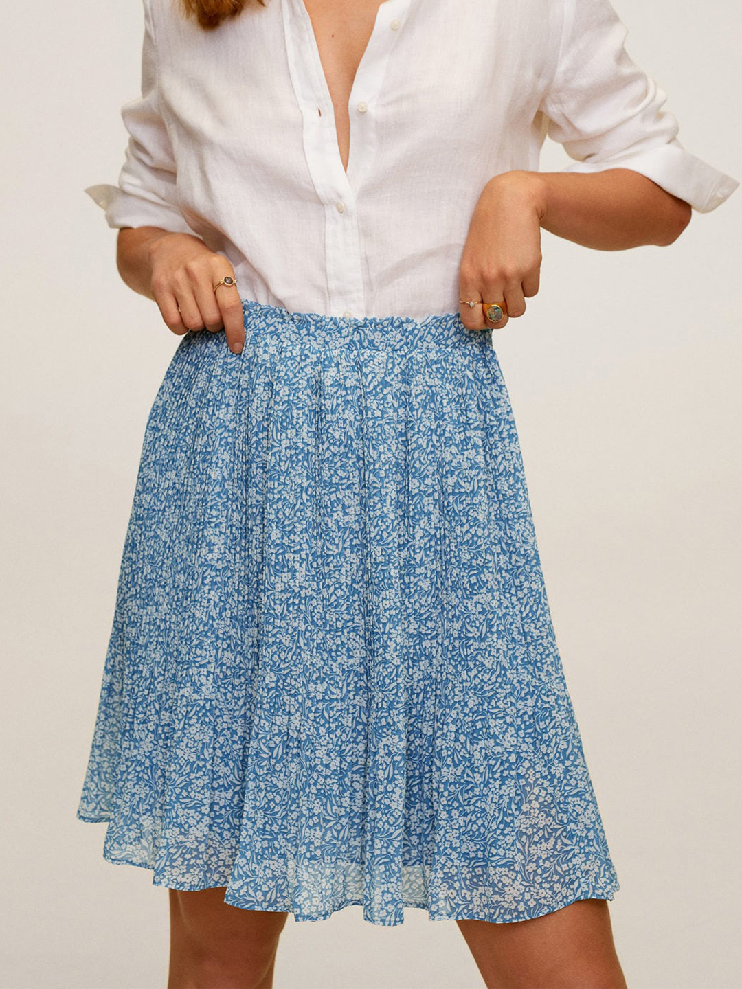mango blue pleated skirt