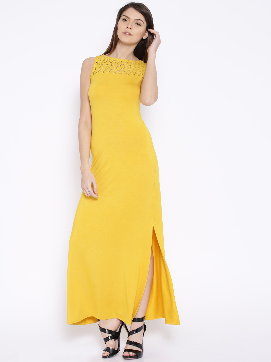 Buy ELLE Mustard Yellow Maxi Dress Dresses for Women 1229125 Myntra