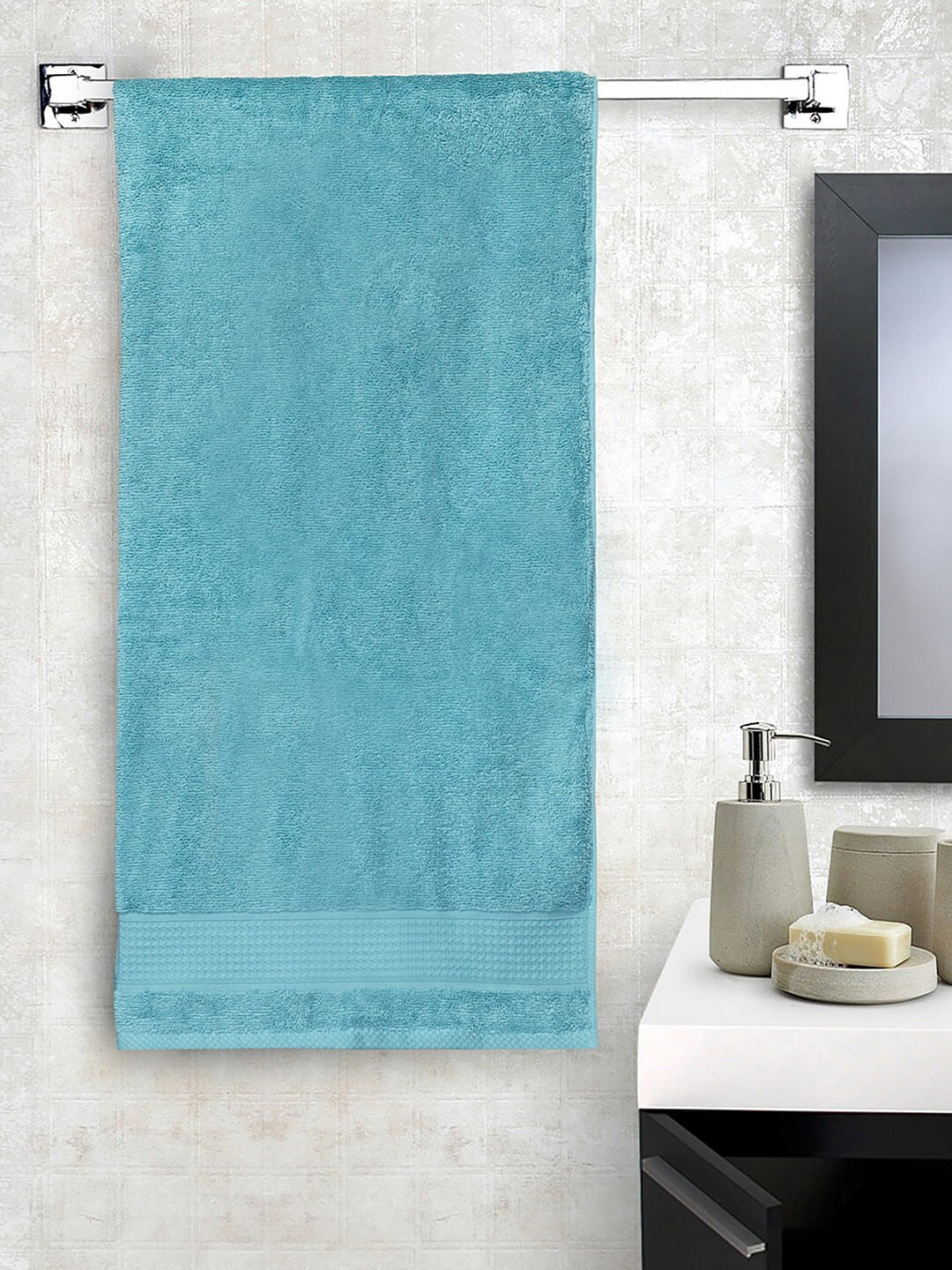 Buy SPACES Organic Cotton Unisex Blue Solid 580 GSM Bath Towel Bath