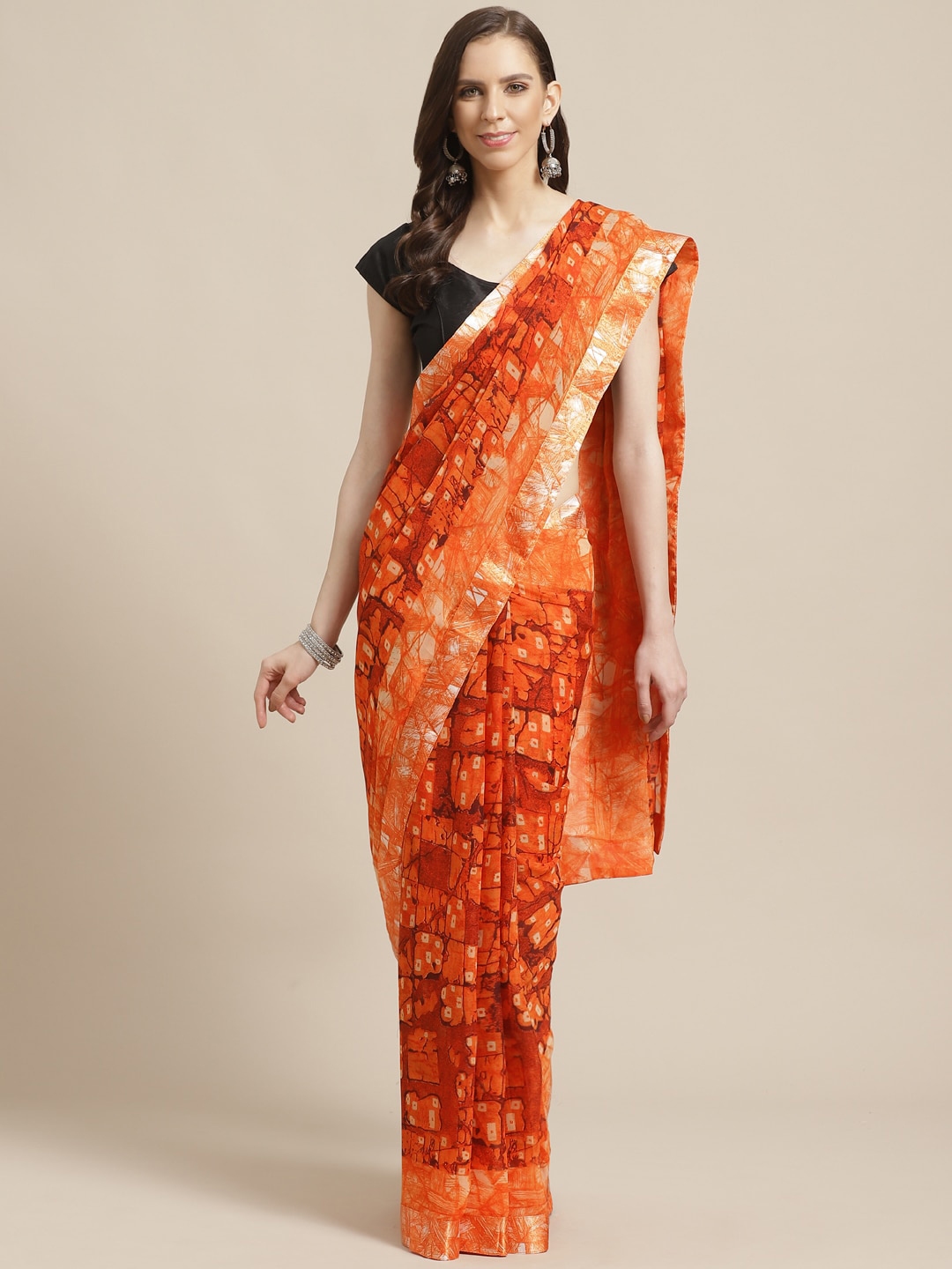 Buy Mitera Orange Bandhani Print Saree - Sarees for Women 12297856 | Myntra