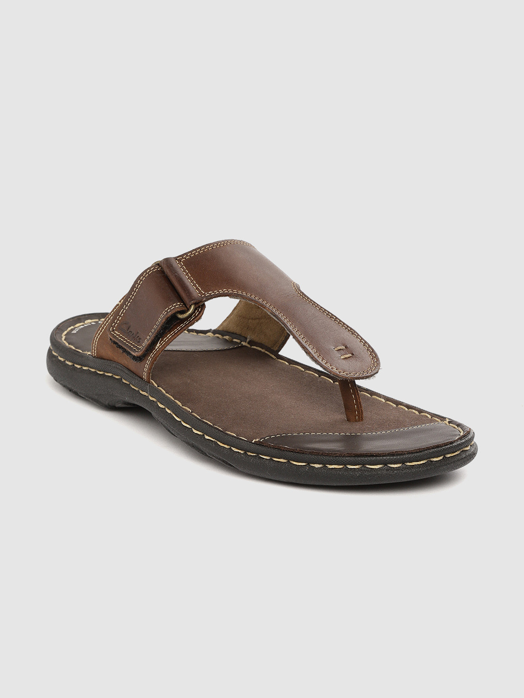 Buy Clarks Men Coffee Brown Leather T Strap Comfort Sandals Sandals