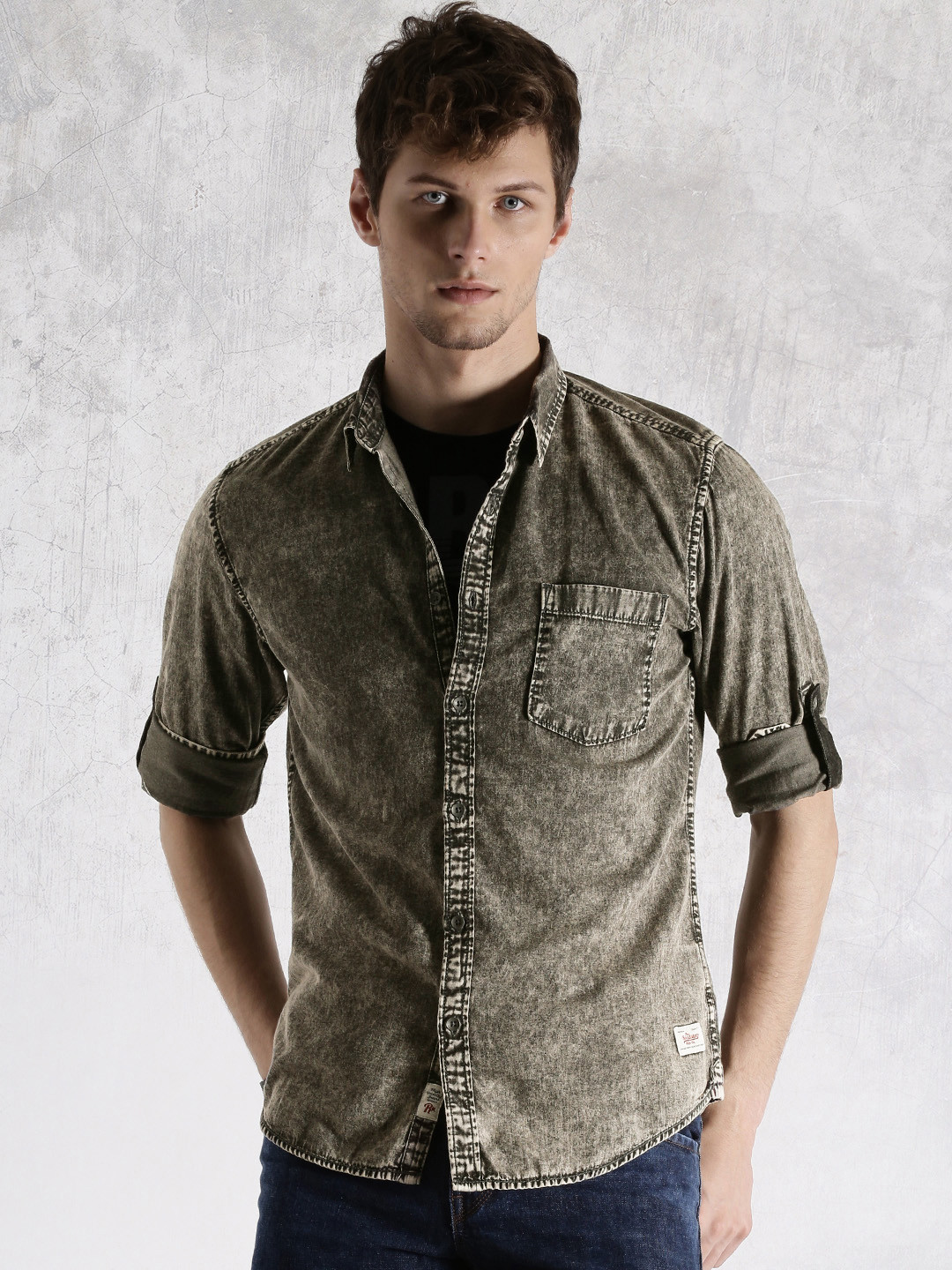 Buy Roadster Charcoal Grey Denim Washed Casual Shirt Shirts for Men