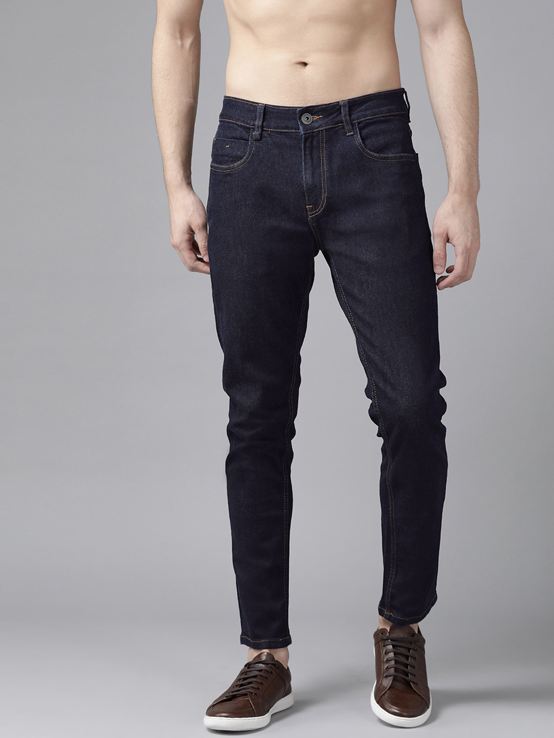 Buy Roadster Men Navy Blue Slim Fit Mid Rise Clean Look Stretchable ...