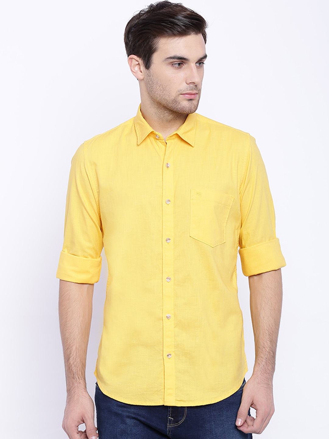 Buy Peter England Casuals Yellow Slim Fit Shirt Shirts for Men