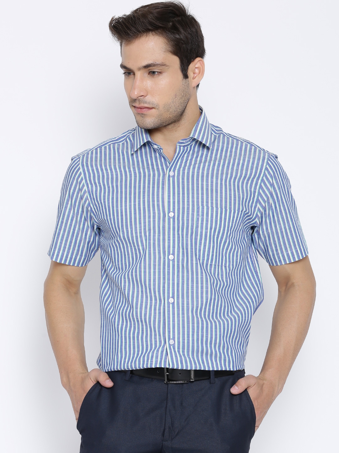 Buy Peter England Blue Striped Slim Formal Shirt - Shirts for Men ...