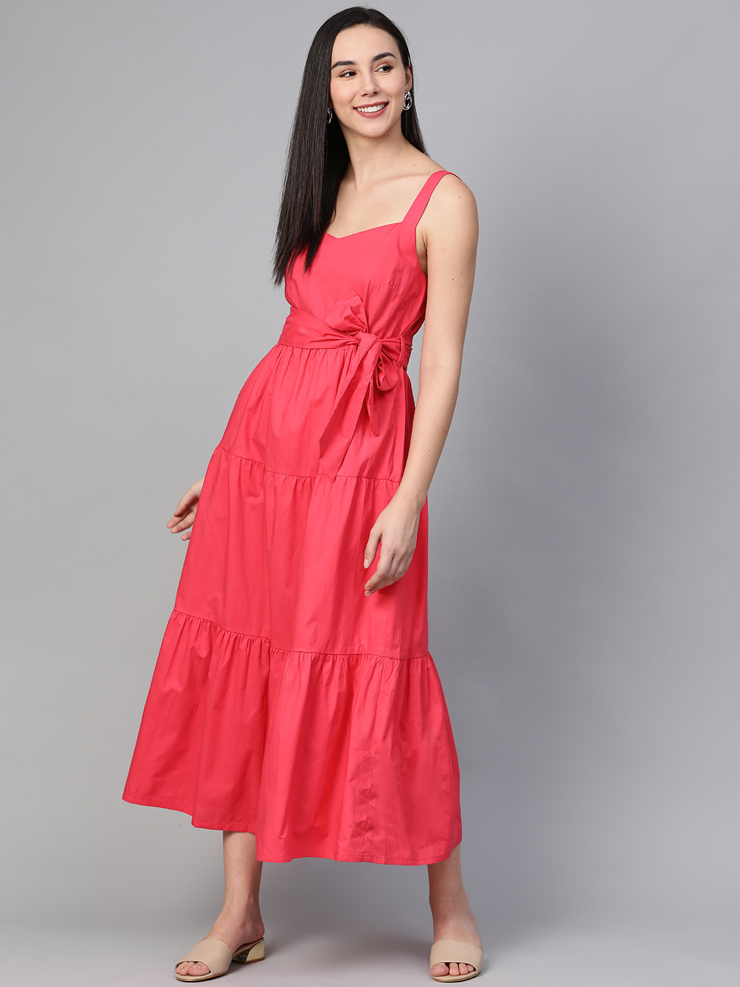 Buy DOROTHY PERKINS Women Coral Pink Solid Tiered Maxi Dress Dresses