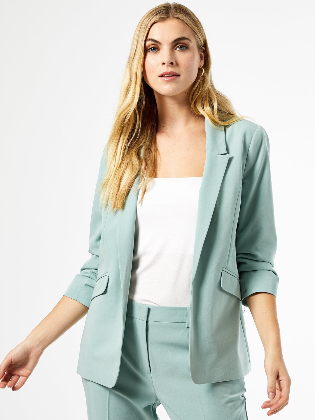 Buy DOROTHY PERKINS Women Sea Green Solid Open Front Formal Blazer