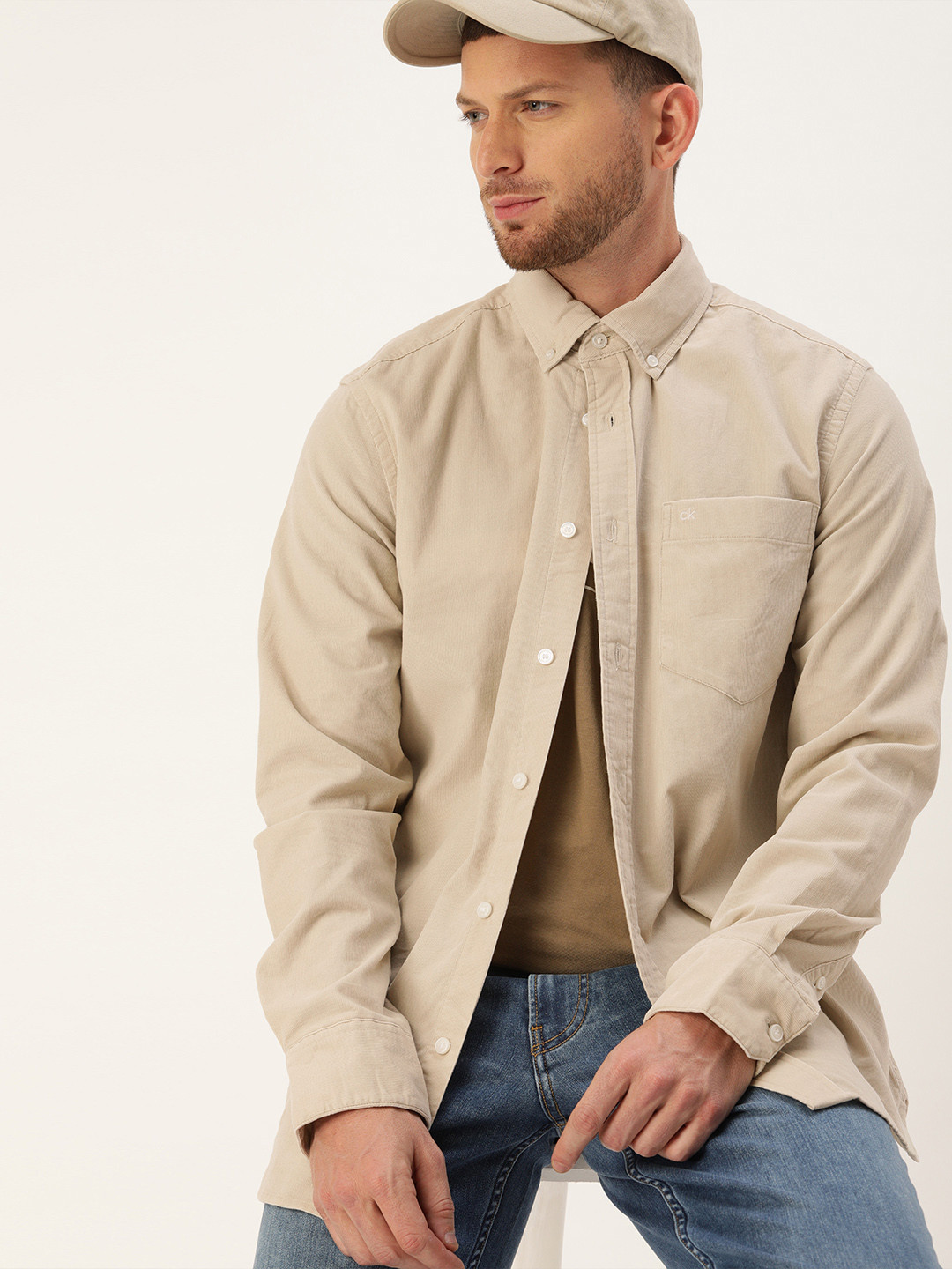 Buy Calvin Klein Jeans Men Beige Regular Fit Solid Casual Corduroy