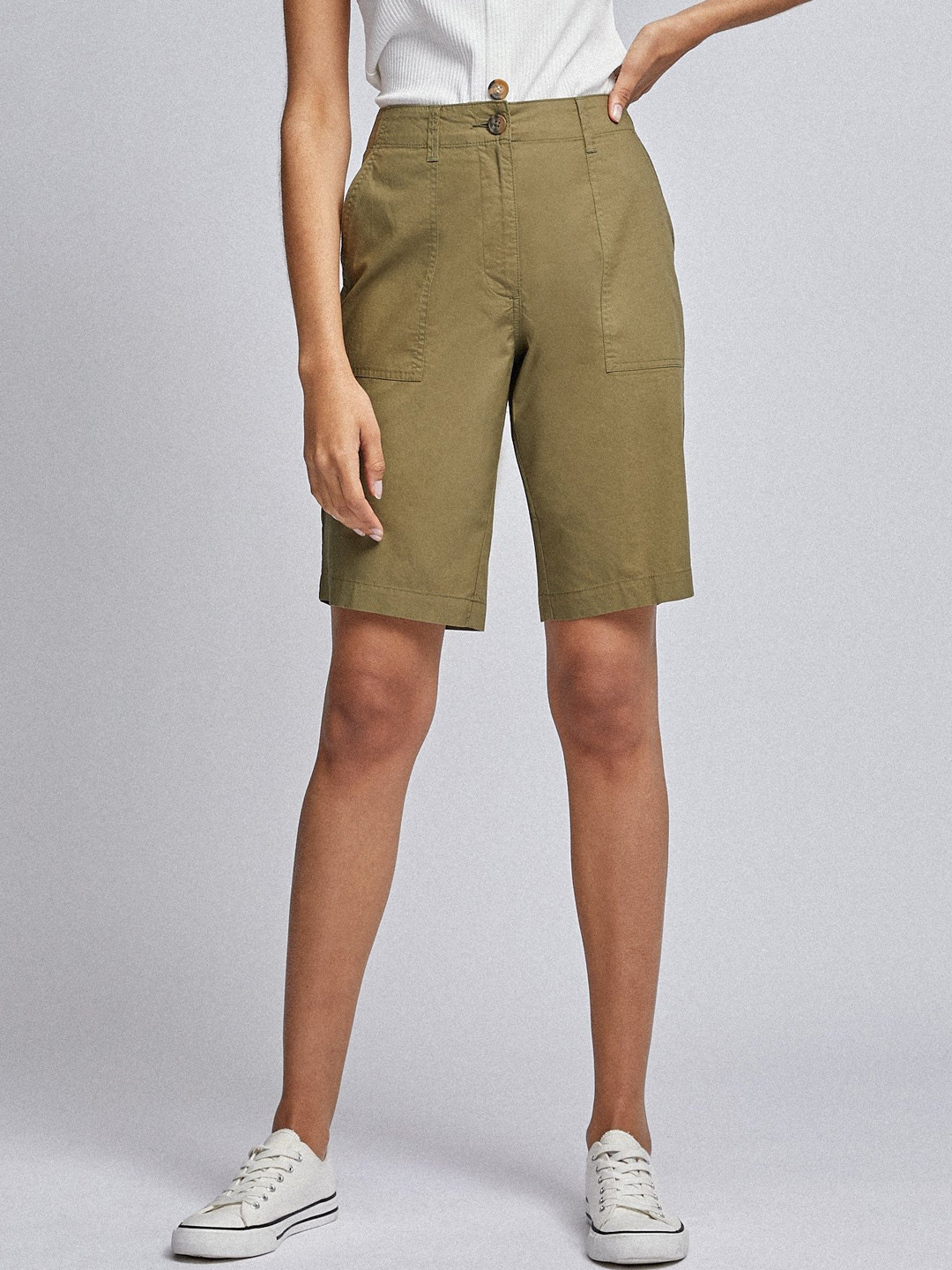 Buy DOROTHY PERKINS Women Olive Green Solid Regular Fit Shorts Shorts