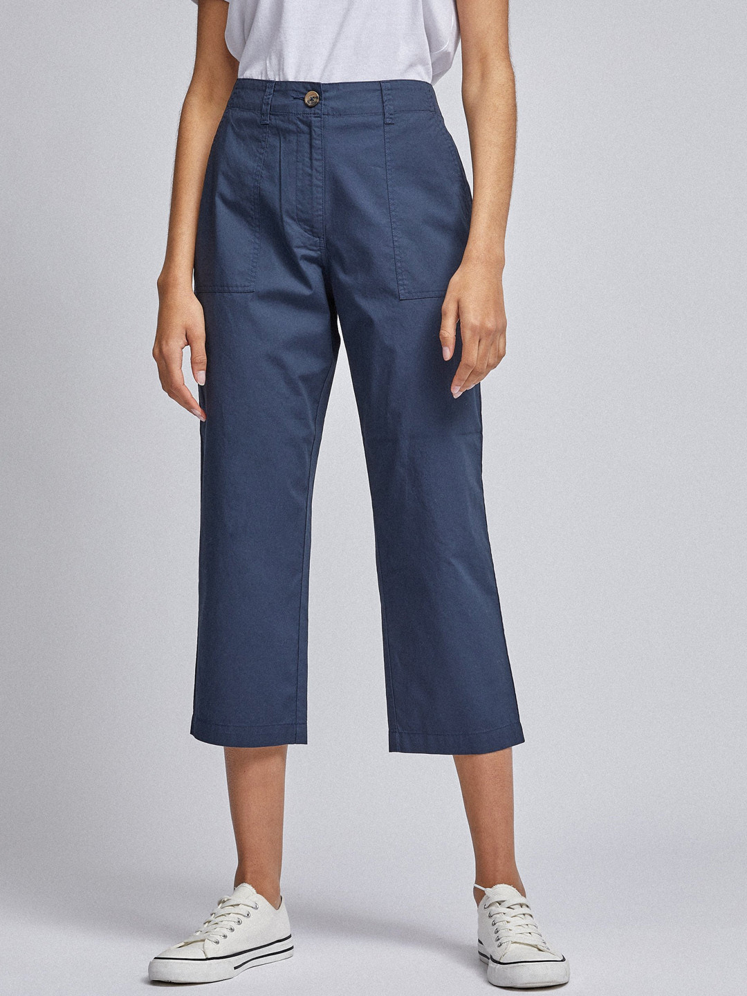 Buy DOROTHY PERKINS Women Navy Blue Regular Fit Solid Cropped Trousers