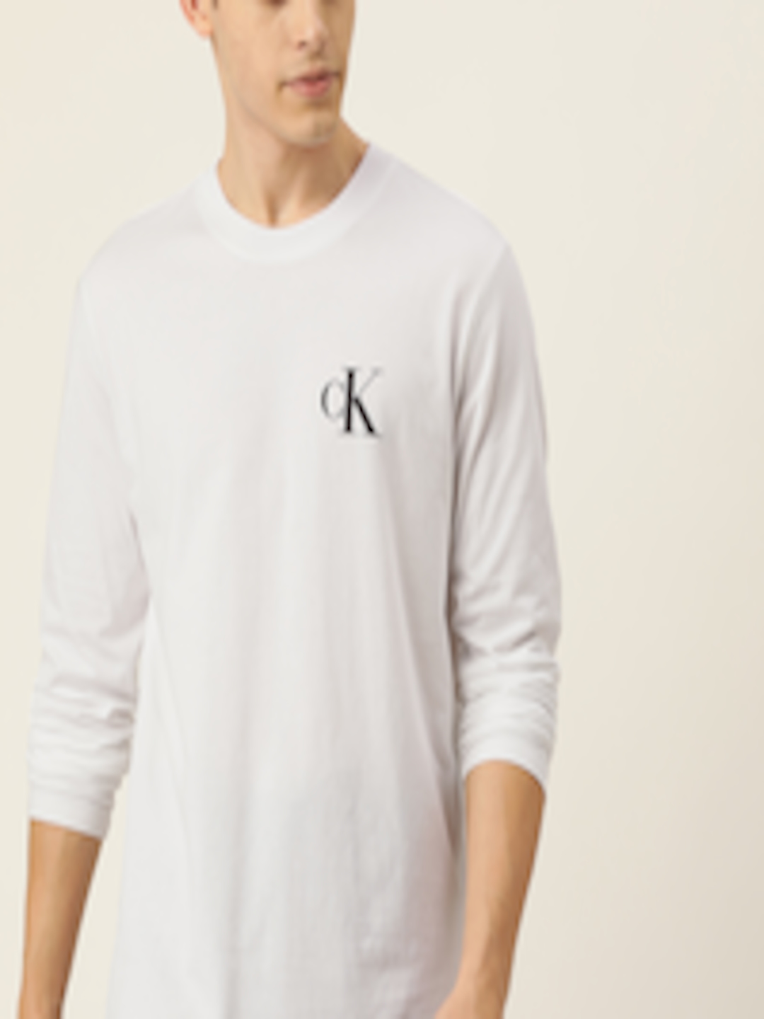 Buy Calvin Klein Jeans Men White Printed Round Neck Pure Cotton T Shirt ...