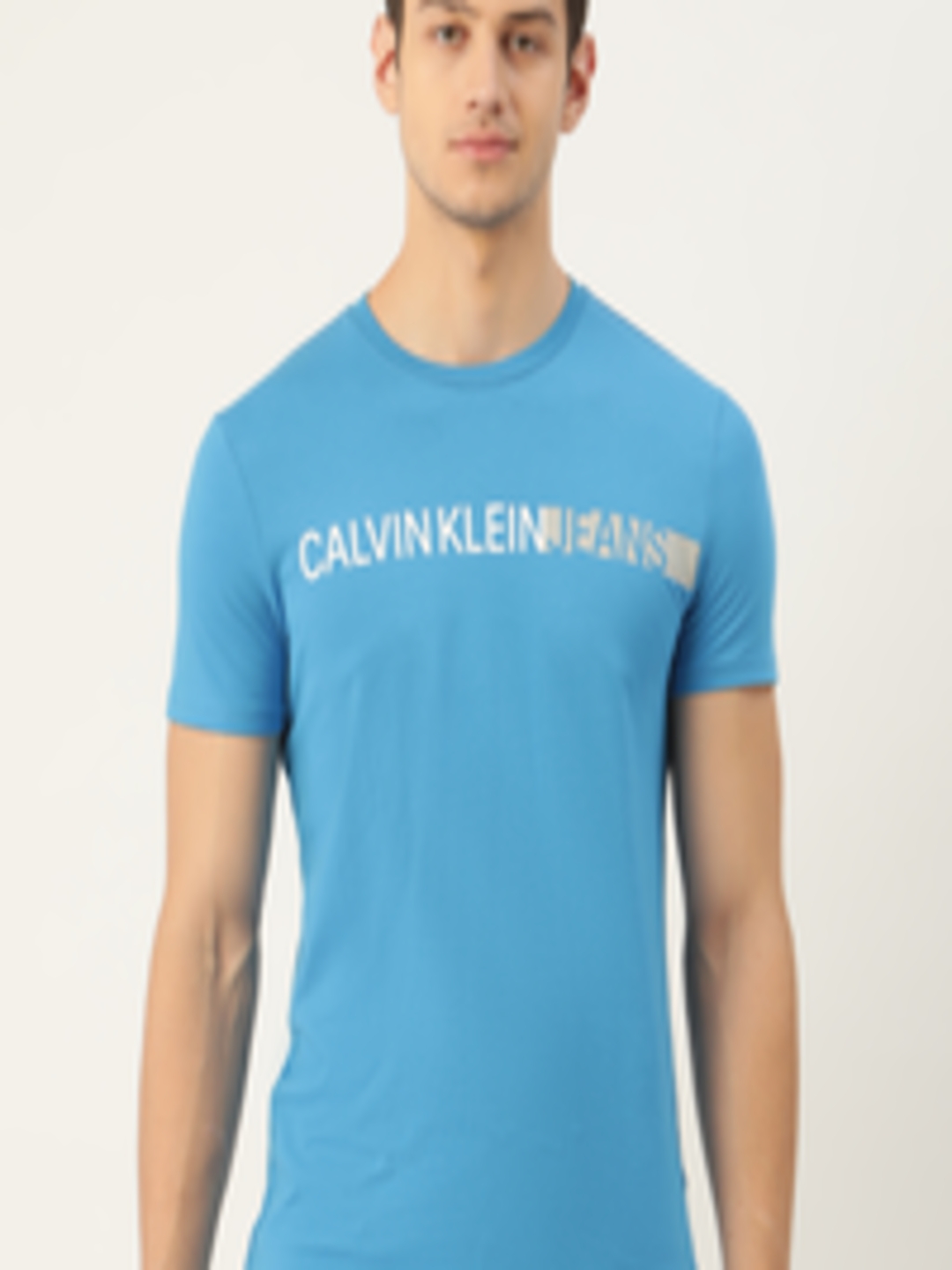 Buy Calvin Klein Jeans Men Blue Printed Round Neck T Shirt - Tshirts ...