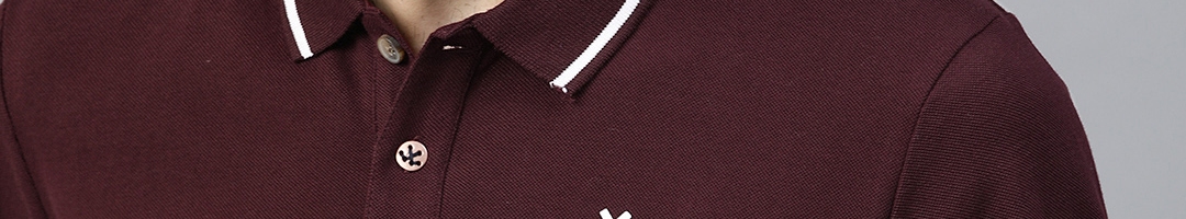 Buy WROGN Men Burgundy Solid Slim Fit Polo Collar Pure Cotton T Shirt ...