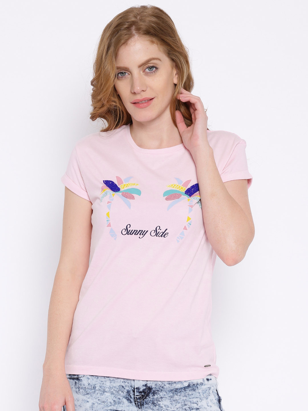 Buy Pepe Jeans Pink Printed Pure Cotton T Shirt Tshirts for Women