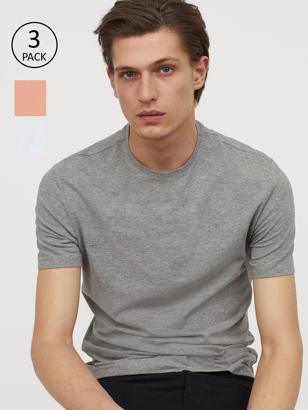 Buy H&M Men 3 Pack T Shirts Slim Fit Tshirts for Men 12345536 Myntra