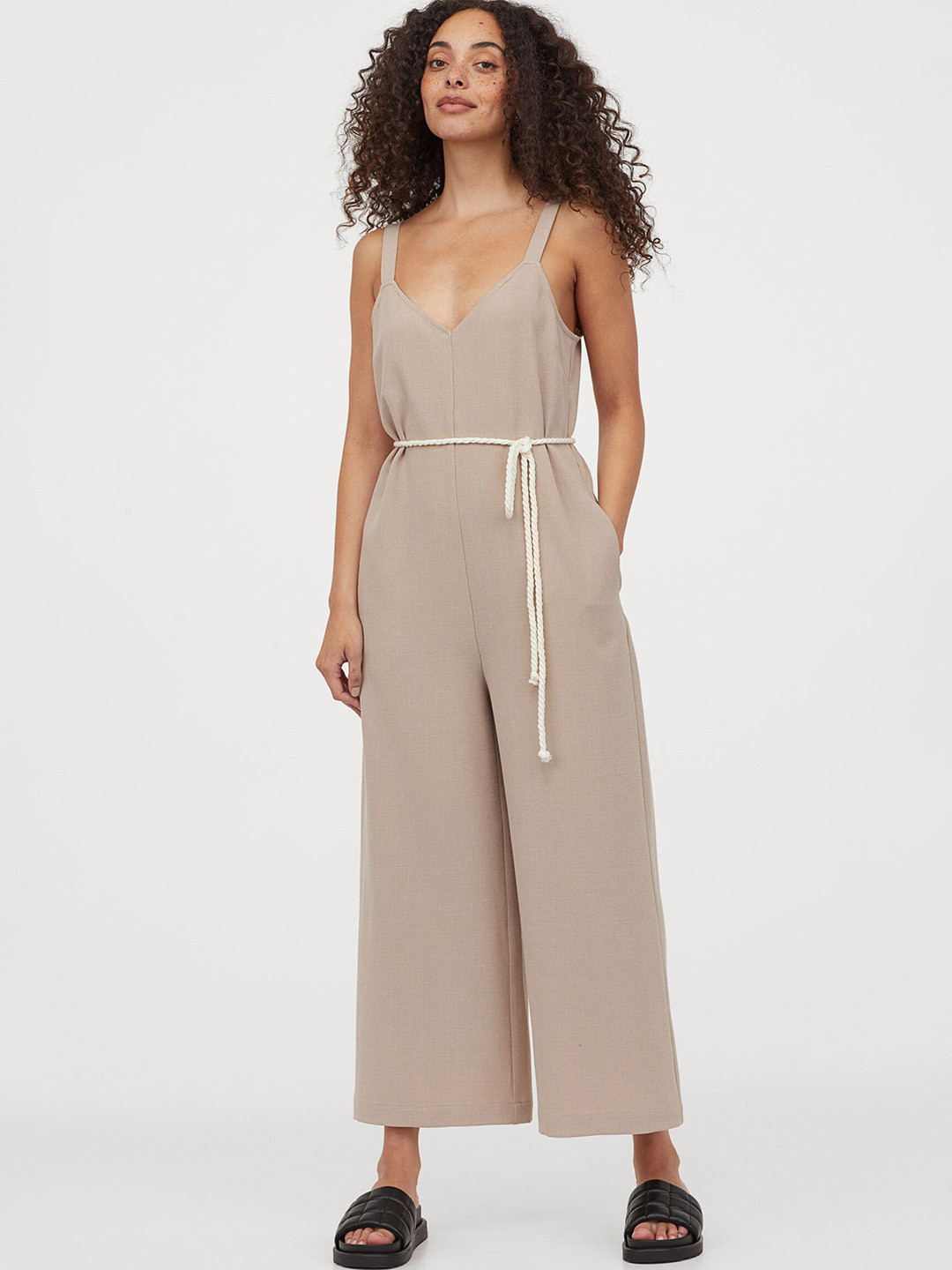 Buy H&M Women Beige Calf Length Jumpsuit Jumpsuit for Women 12345720