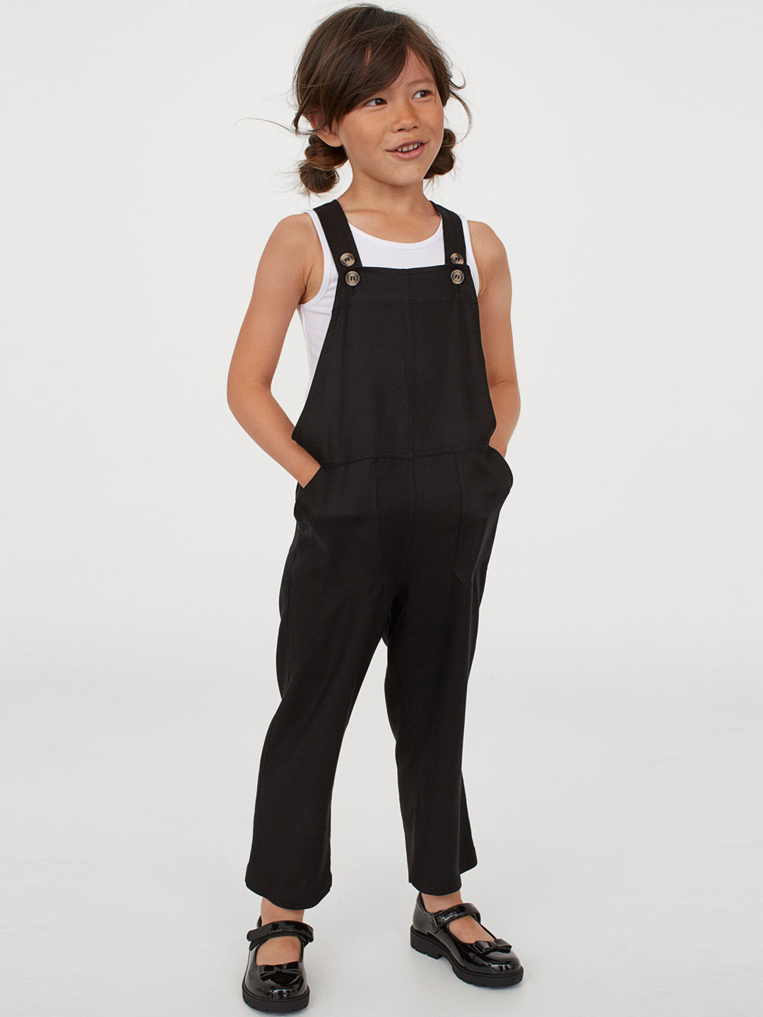 Buy H&M Girls Black Solid Viscose Dungarees Dungarees for Girls