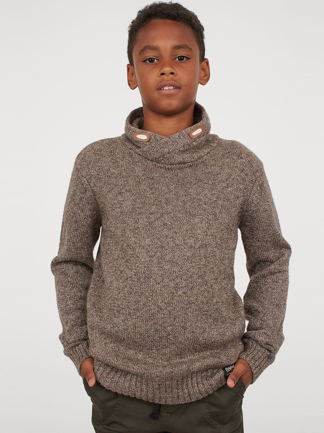 Buy H&M Boys Beige Solid Funnel Collar Jumper Sweaters for Boys