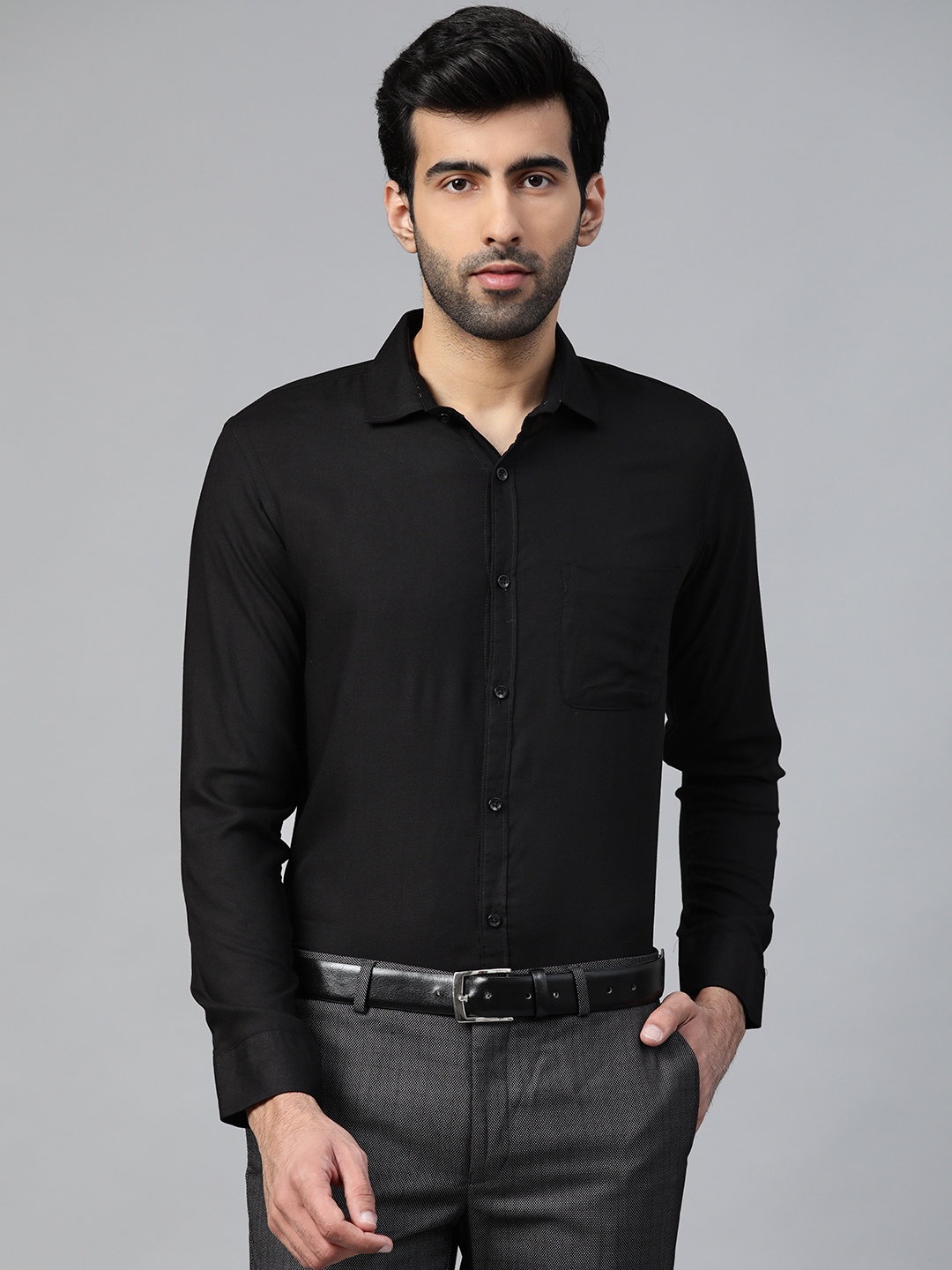 Buy DENNISON Men Black Smart Slim Fit Solid Formal Wrinkle Free Shirt ...
