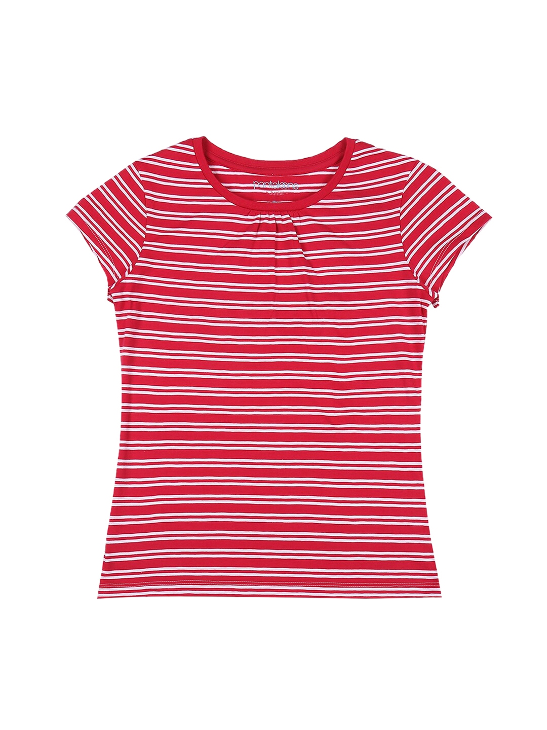 Buy Pantaloons Junior Girls Red White Striped Round Neck Pure Cotton T ...