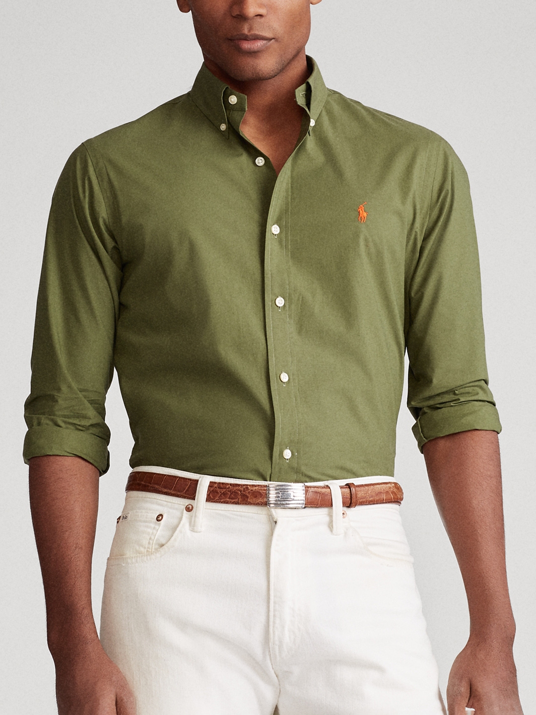 Buy Polo Ralph Lauren Men Olive Green Solid Regular Custom Fit Poplin Smart Casual Shirt