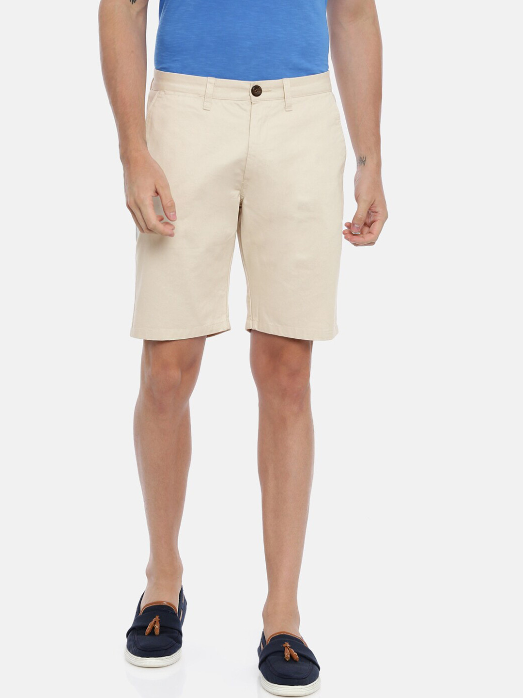 Buy Breakbounce Men Cream Coloured Solid Slim Fit Chino Shorts Shorts