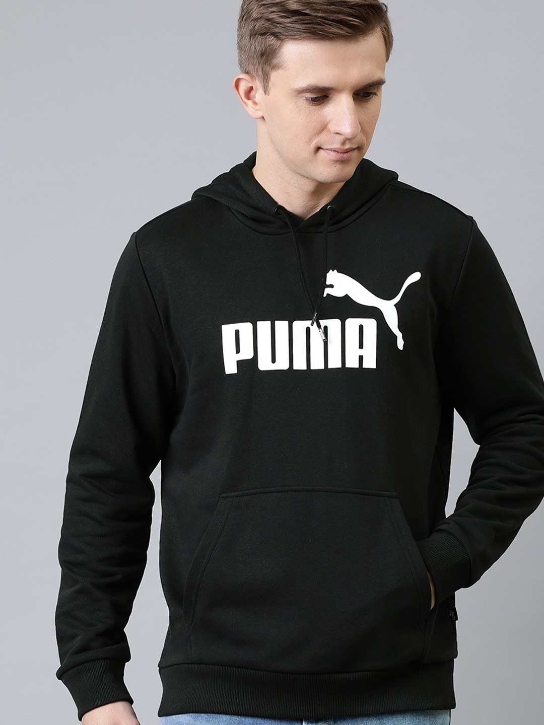 Buy Puma Men Black Printed Hooded ESS TR Big Logo Regular Sweatshirt