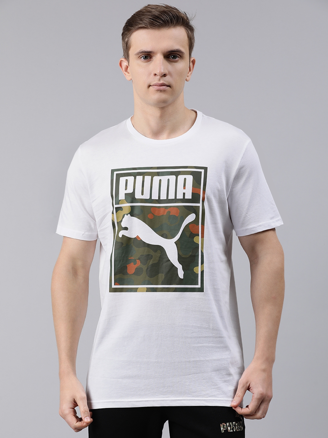 Buy Puma Men White Printed Round Neck Classics Graphics Logo Pure ...
