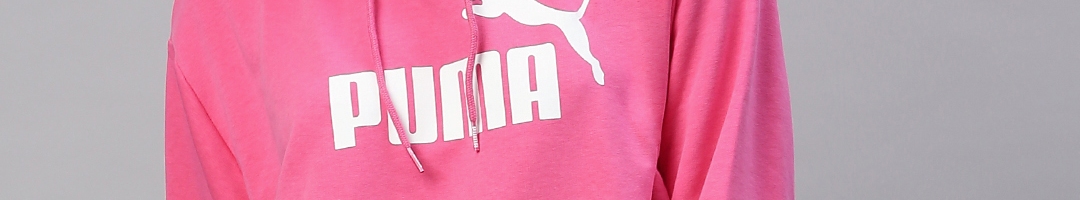 Buy Puma Women Pink Regular Fit Printed ESS+ Logo Hooded Sweatshirt ...