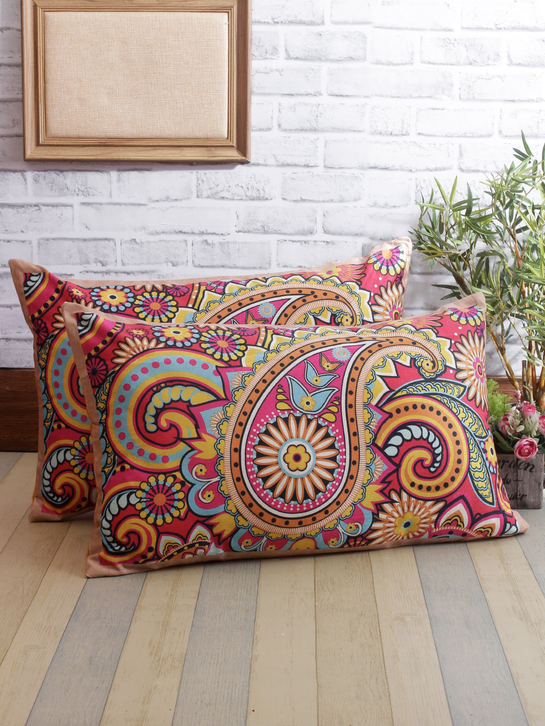 Buy ROMEE Set Of 2 Pink & Yellow Paisley Print Pillow Covers Pillow